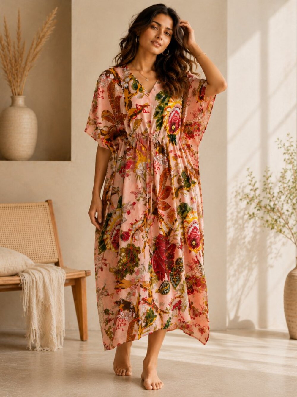 Handmade Cotton Kaftan: Indian Print Boho Beach Cover-Up (Up to 2XL)